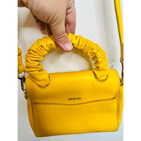 JASON WU Yellow Leather Adjustable Crossbody JW Logo Ruched Handle Rommy Bag - Picture 6 of 16